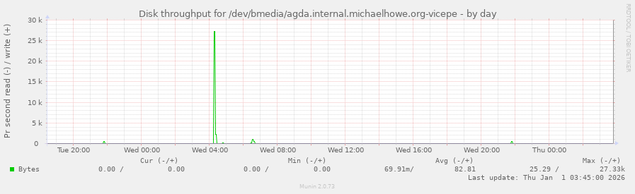 Disk throughput for /dev/bmedia/agda.internal.michaelhowe.org-vicepe