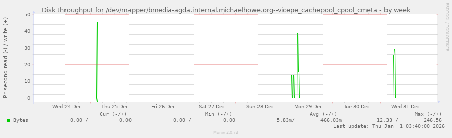 Disk throughput for /dev/mapper/bmedia-agda.internal.michaelhowe.org--vicepe_cachepool_cpool_cmeta