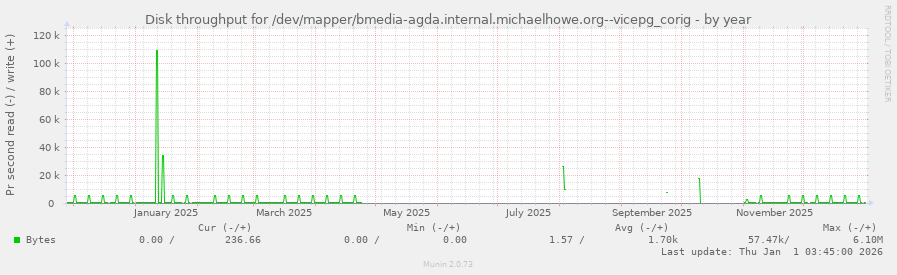 Disk throughput for /dev/mapper/bmedia-agda.internal.michaelhowe.org--vicepg_corig